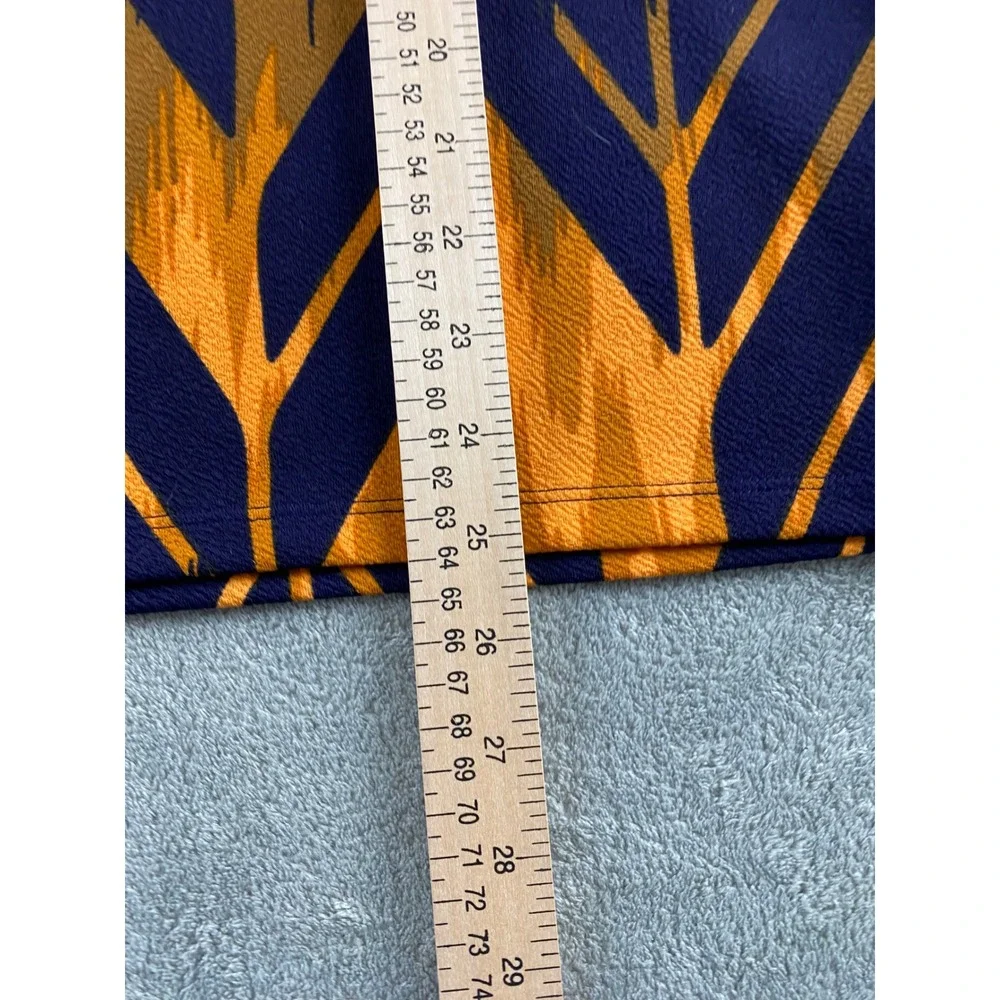 LuLaRoe Cassie Pencil Skirt Large Navy Mustard Yellow Brown‎ Chevron Ikat Print